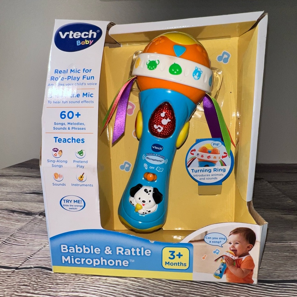 VTech Baby Babble and Rattle Microphone, Blue | 3+ months